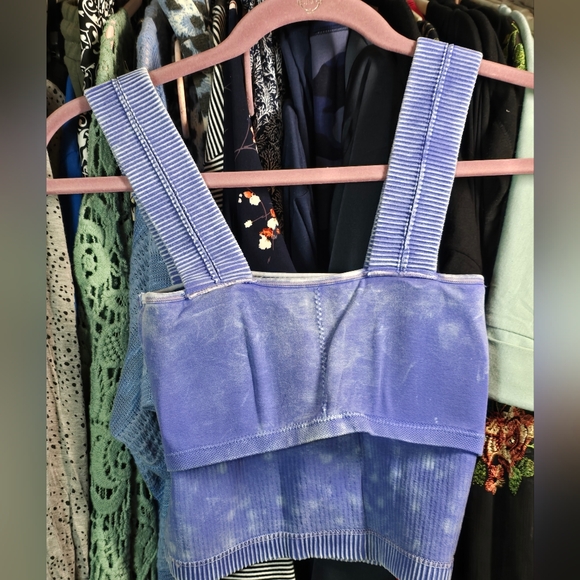 #0446 S/M ZENANA Indigo Blue Ribbed Stone Wash Crop Tank/Built-in Bra 12-19 - Picture 7 of 15